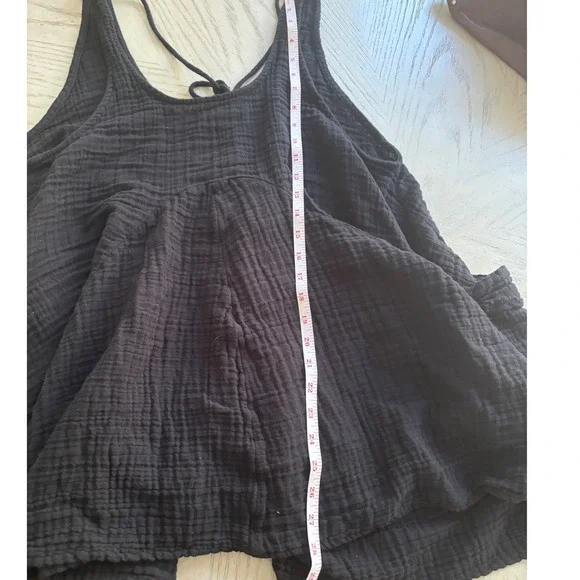 Free People Black Double Gauze 100% Cotton Oversized Tank Top with Pockets XS - Picture 9 of 9